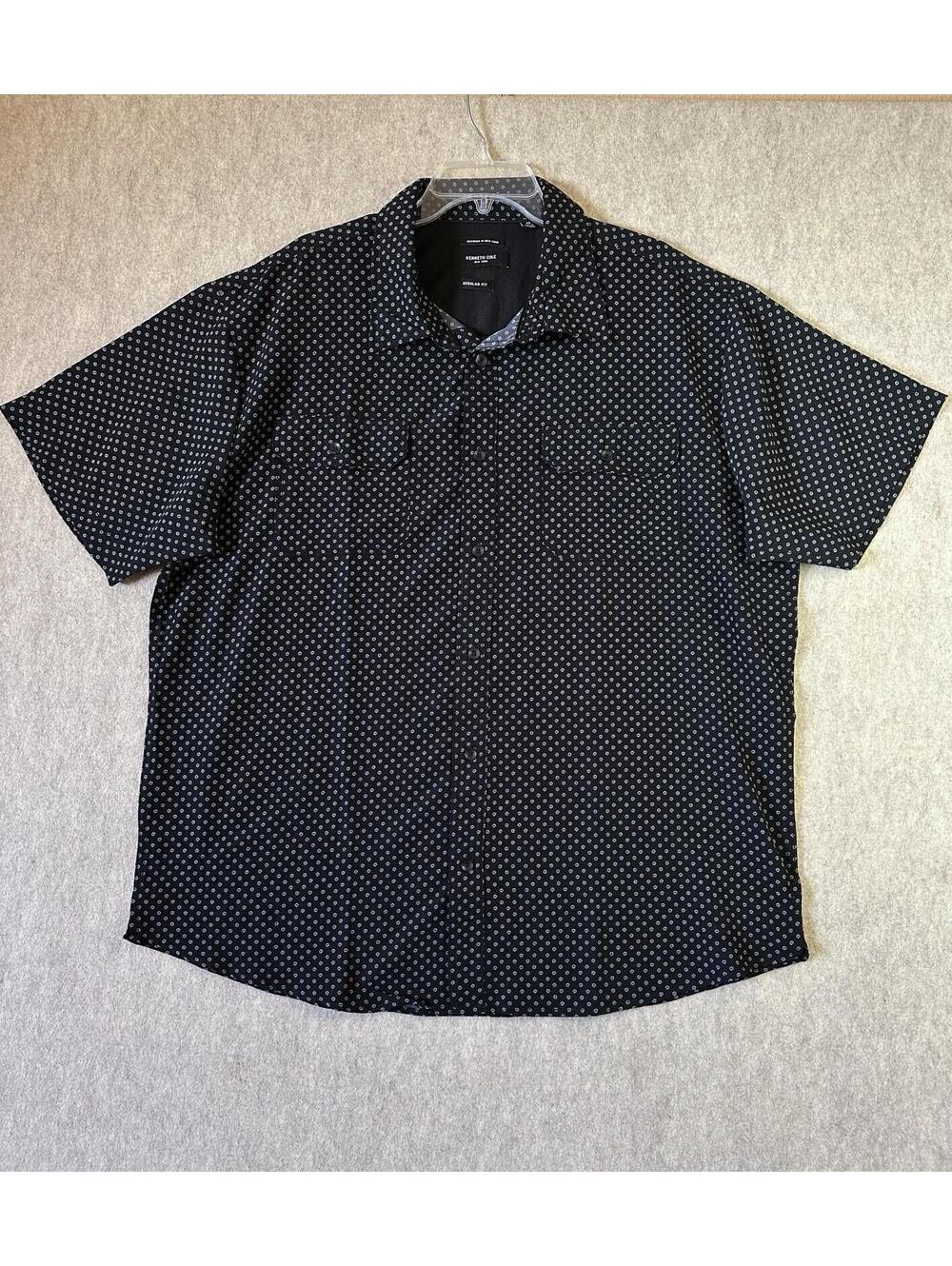 KENNETH COLE NY Button Down Casual Shirt Mens 2XL Black w/White Floral